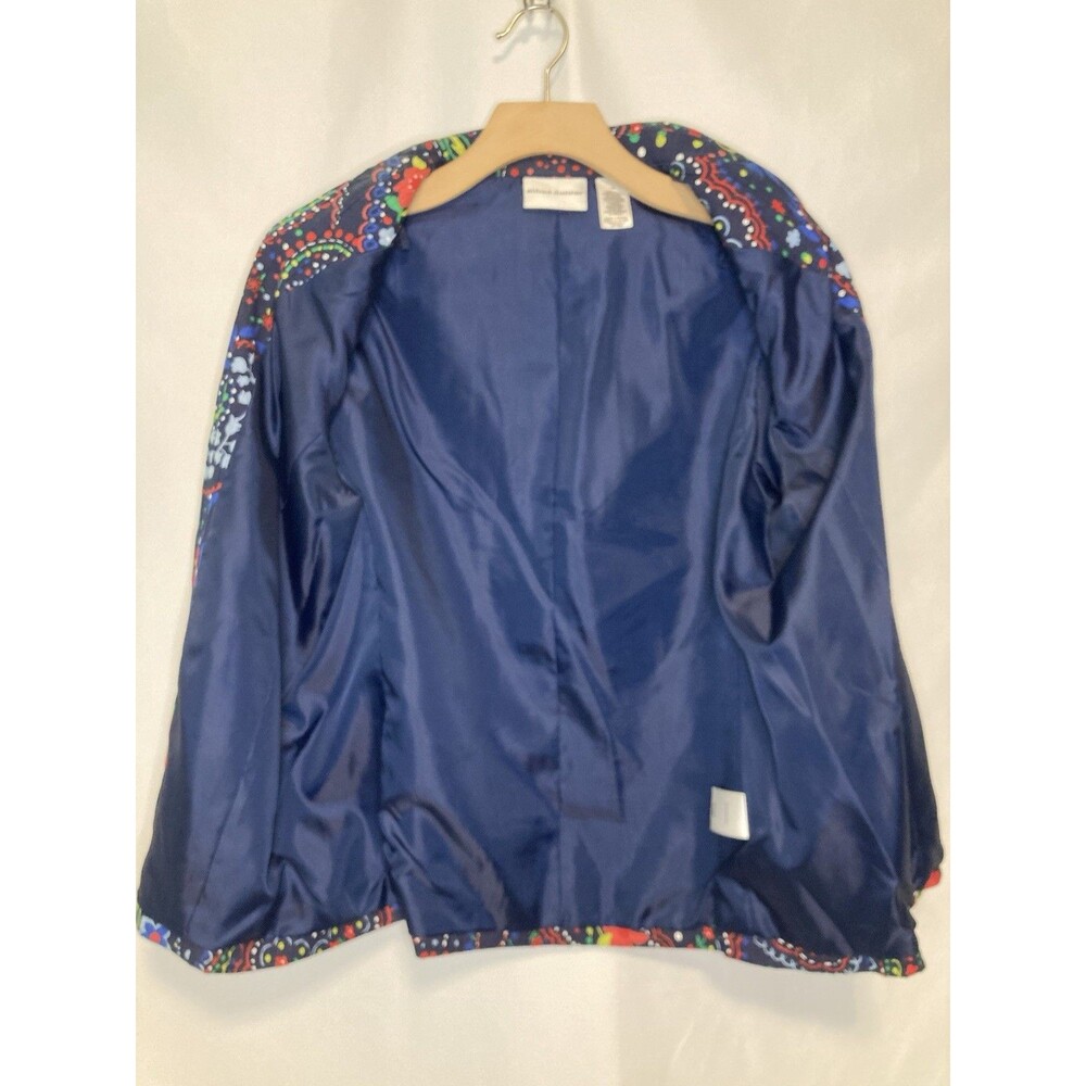 Alfred Dunner Womens Blazer Jacket 10 Navy Floral Paisley Open Front Crinkle - Picture 9 of 9